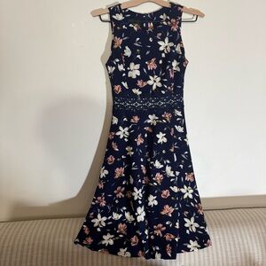 🩵 Blue and Pink Fit and Flare Midi Dress SM/ US 4